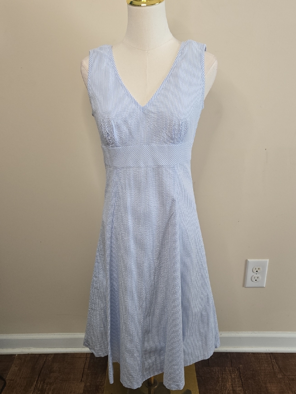 Brooks Brothers Blue Seersucker Dress Coastal Prep Classic Summer Sundress - Picture 2 of 9